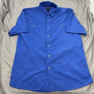 Rail Riders Shirt Mens Extra Large XL Button Up Short sleeve blue button shirt
